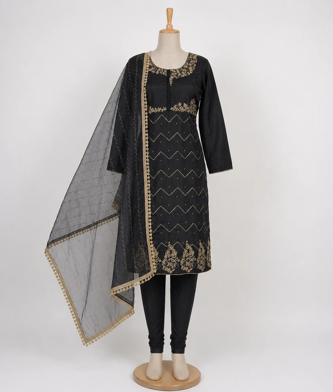 Grey Shalwar Kameez with Gold Embroidery