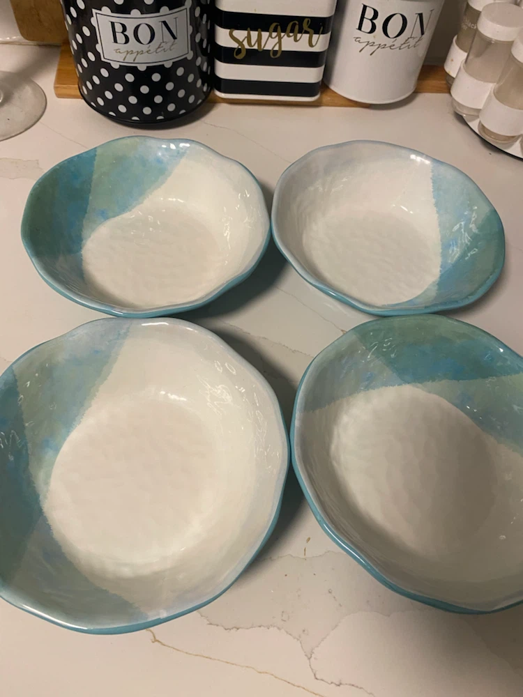 Set of 4 Blue and Green Ceramic Bowls