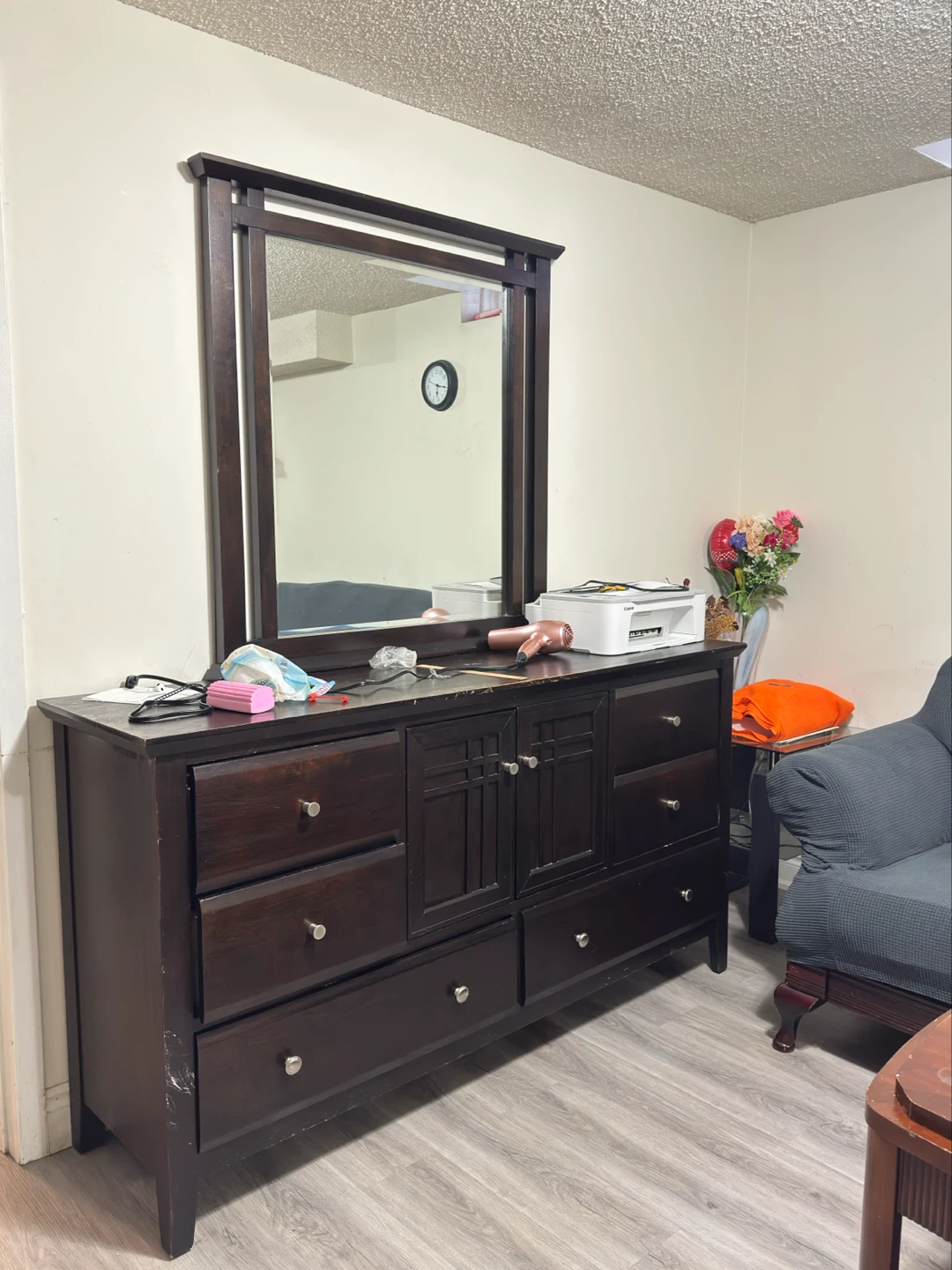 Large Dark Wood Dresser Mirror