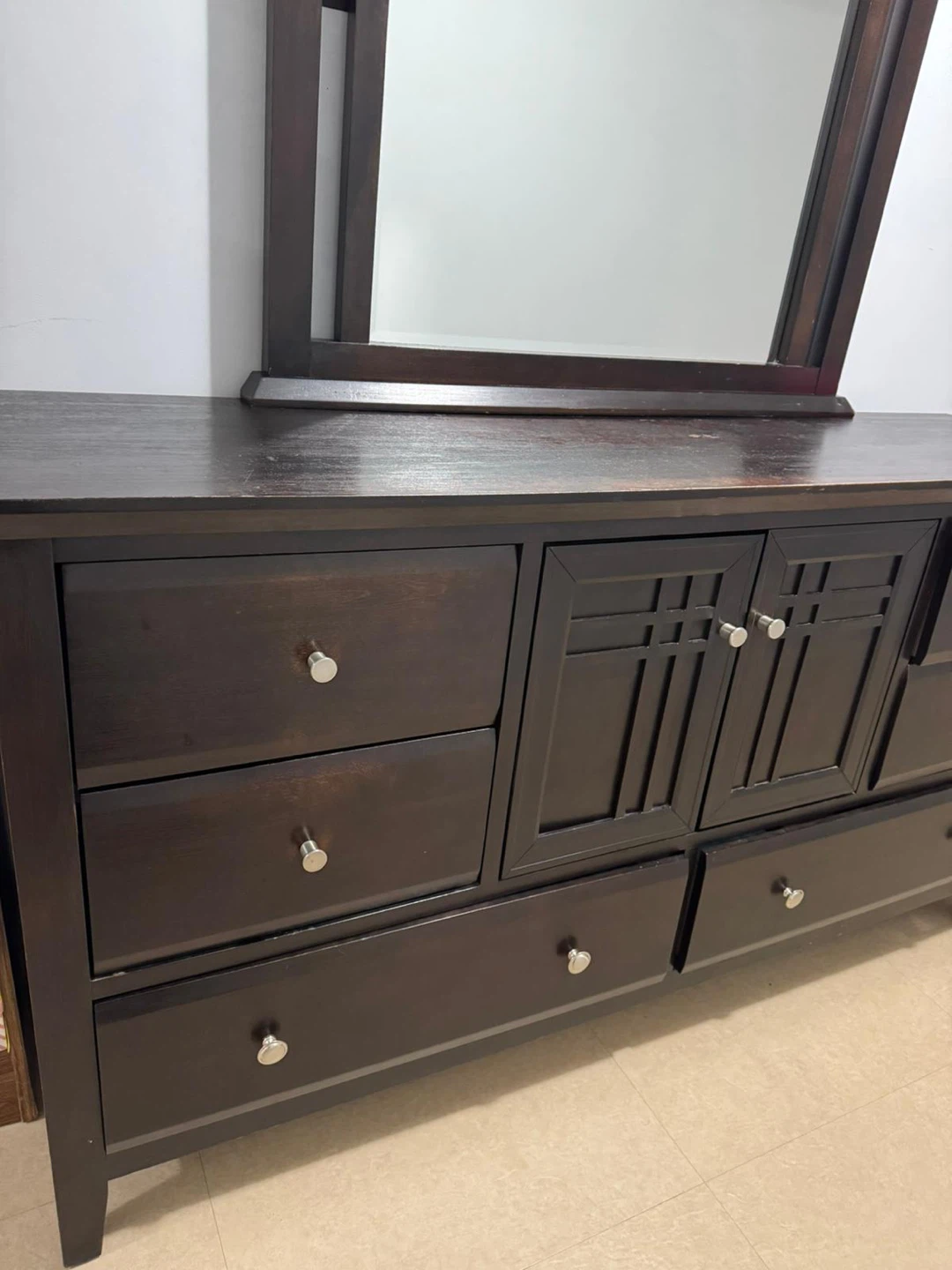 Large Dark Wood Dresser Mirror - photo 4