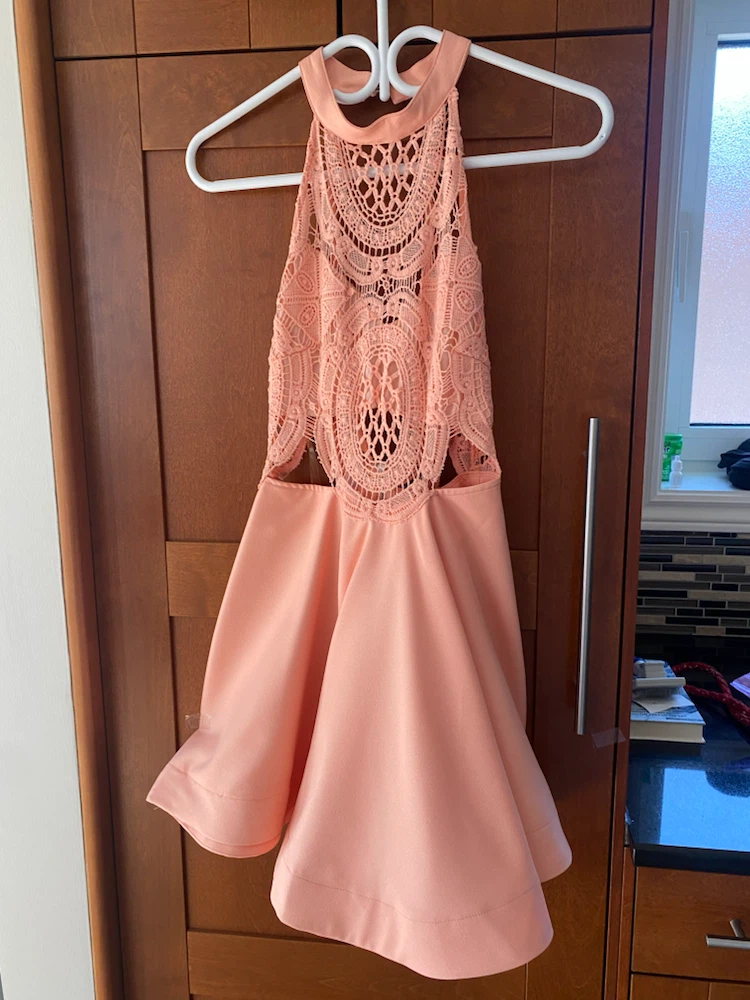 “M” Coral Lace Halter Dress
