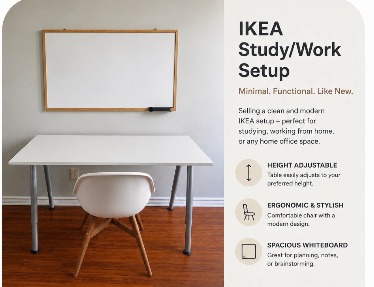 IKEA Study/Work Setup - Desk, Chair, Whiteboard - photo 2