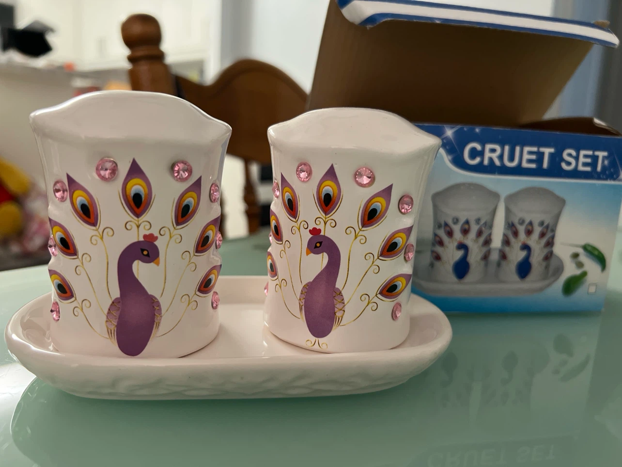 Cruet Set with Peacock Design