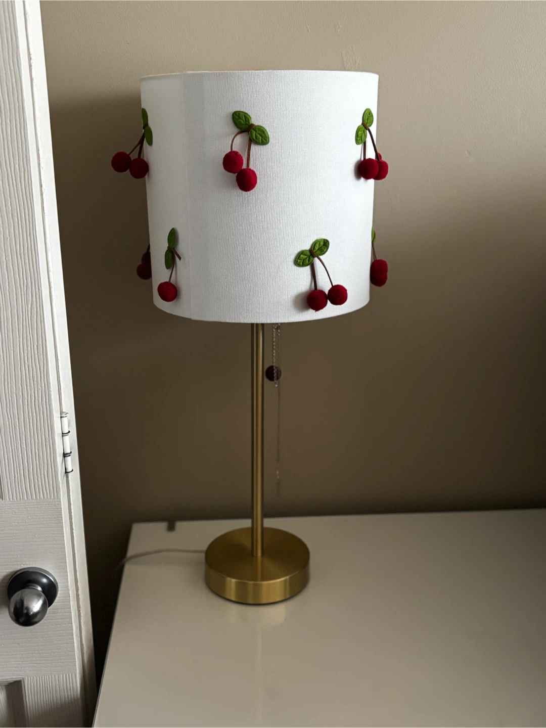 White Table Lamp with Cherry Accents
