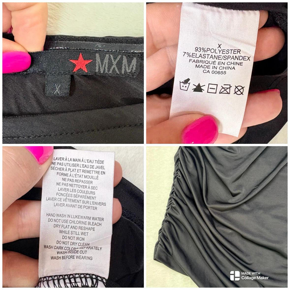 MXM One Shoulder Drape Front Top Black Rhinestone Chain Size X - photo 2