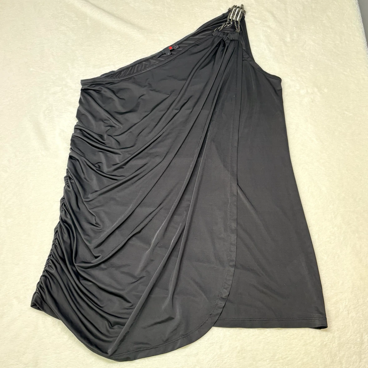 MXM One Shoulder Drape Front Top Black Rhinestone Chain Size X - photo 3
