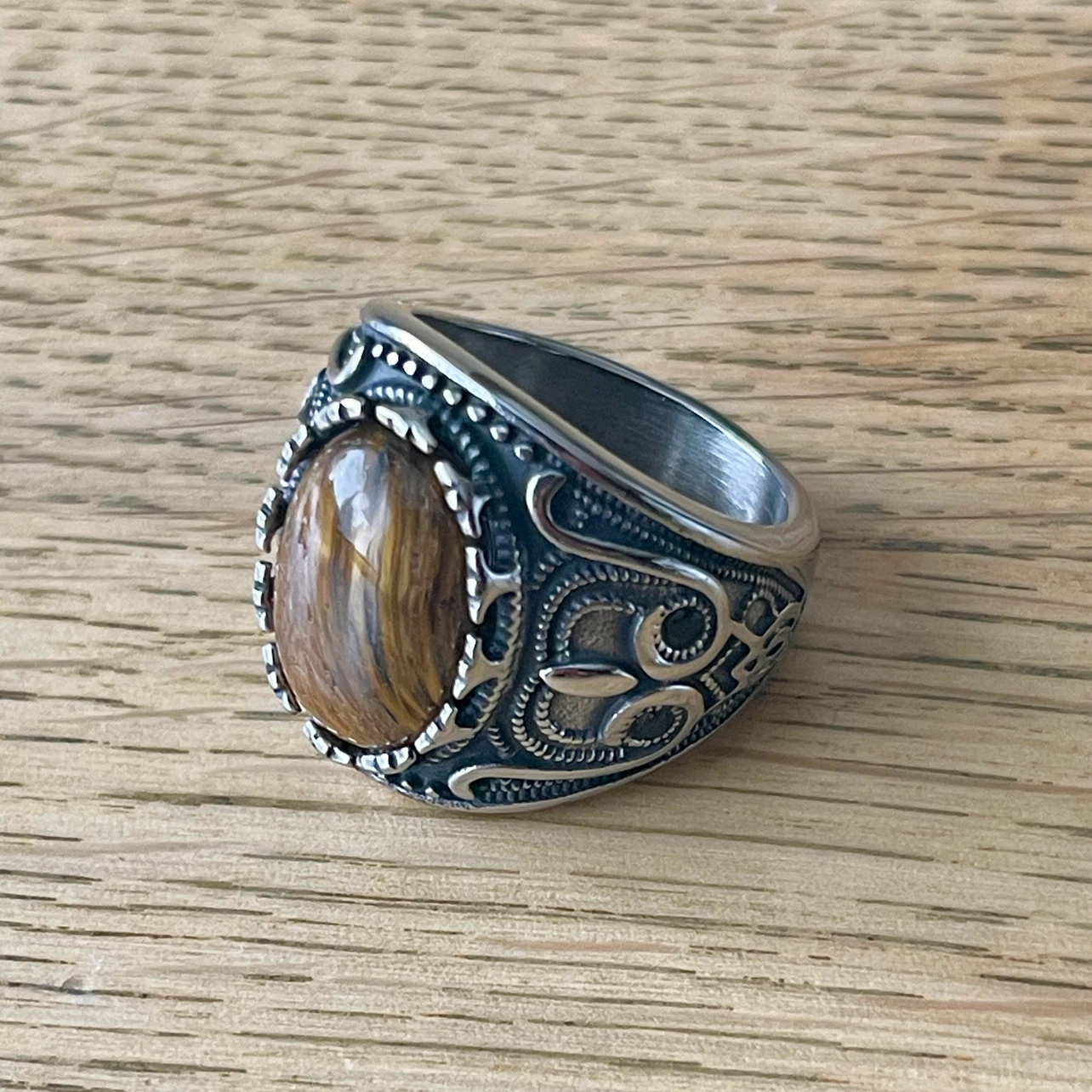 Yellow Tiger’s Eye stainless steel ring (size 11) - photo 3