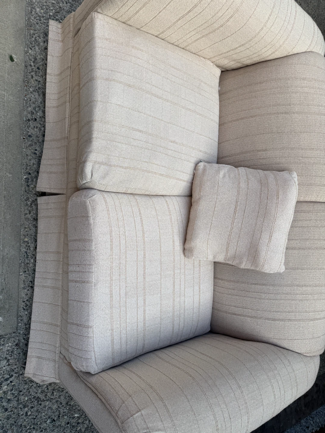 Light Beige Striped Sofa with Accent Pillow