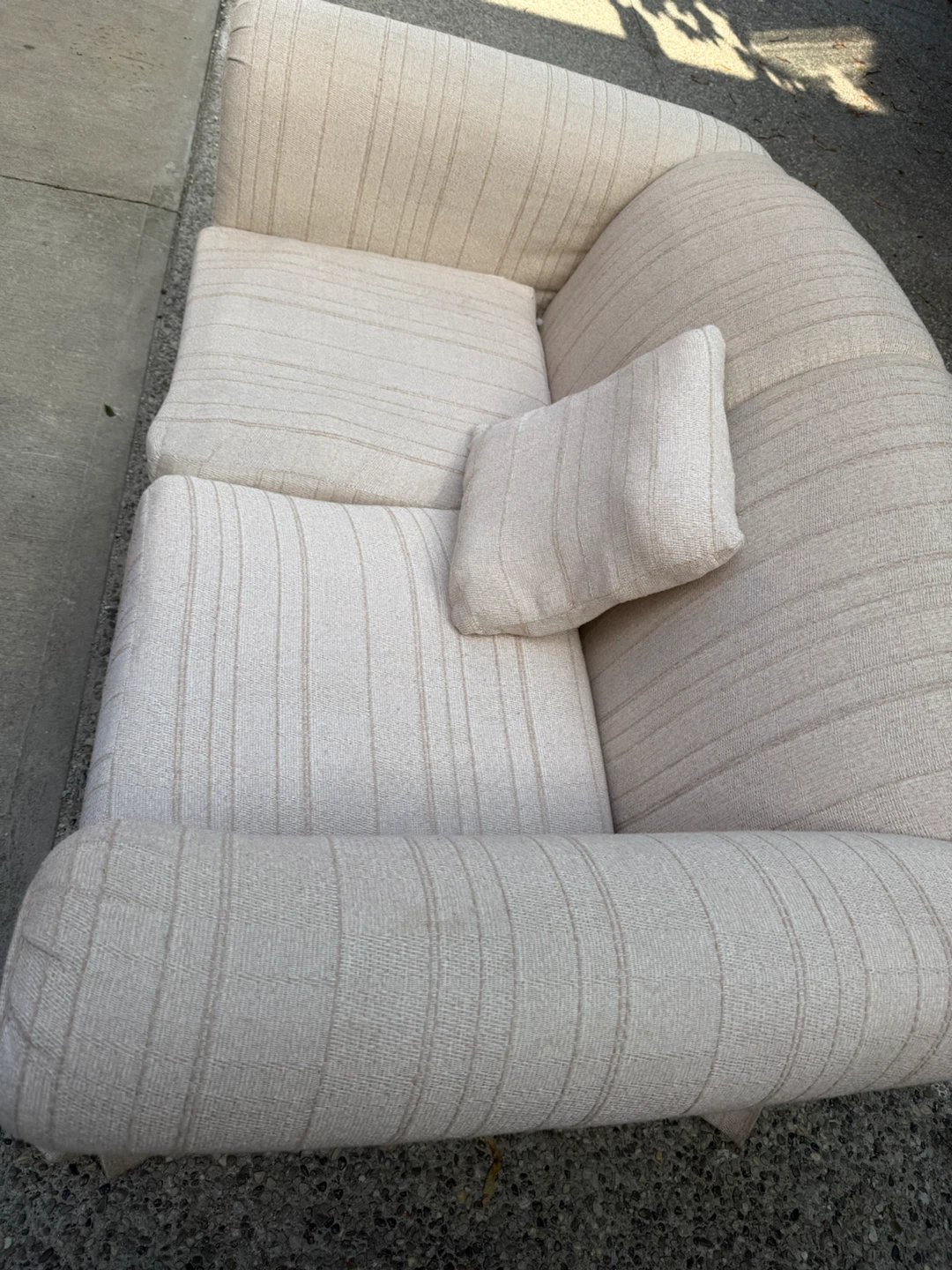 Light Beige Striped Sofa with Accent Pillow - photo 2