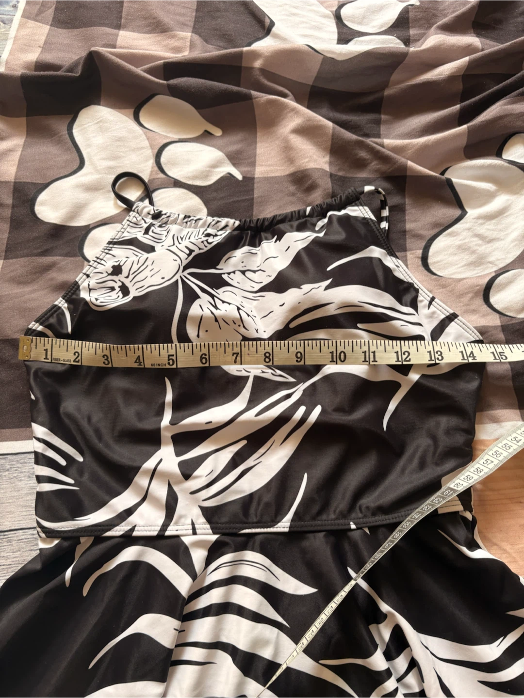 Women's Black & White Floral Halter Dress