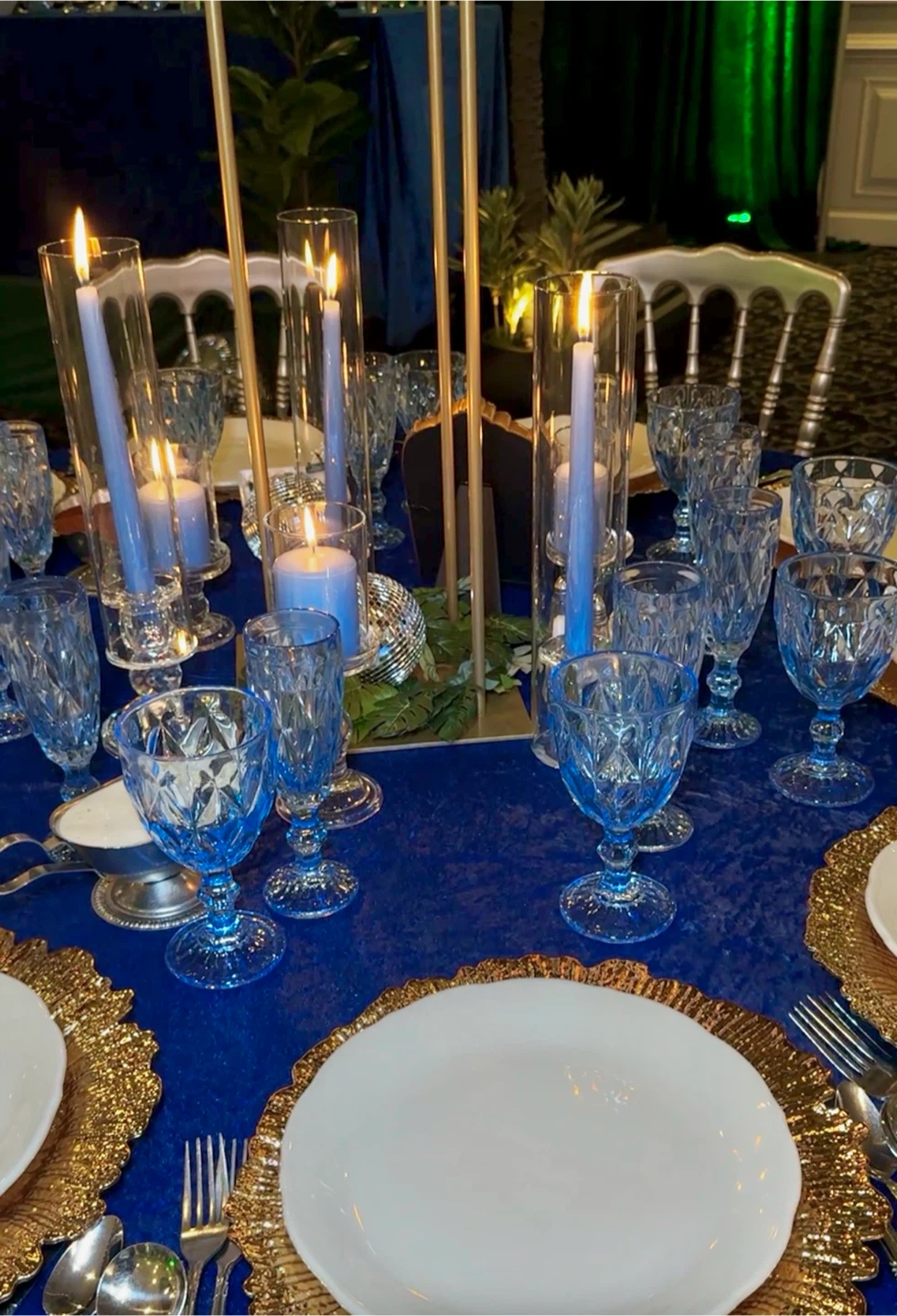 Blue Cut Glass Goblets Wine and Champagne Glasses