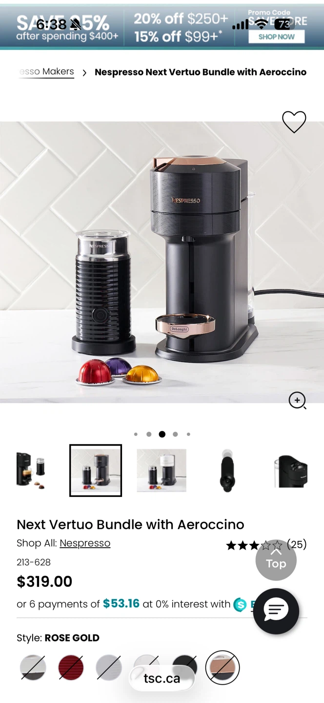 Nespresso Next Vertuo Bundle with Aeroccino Rose Gold