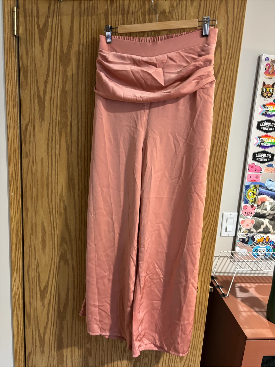 Pink Satin Wide Leg Pants