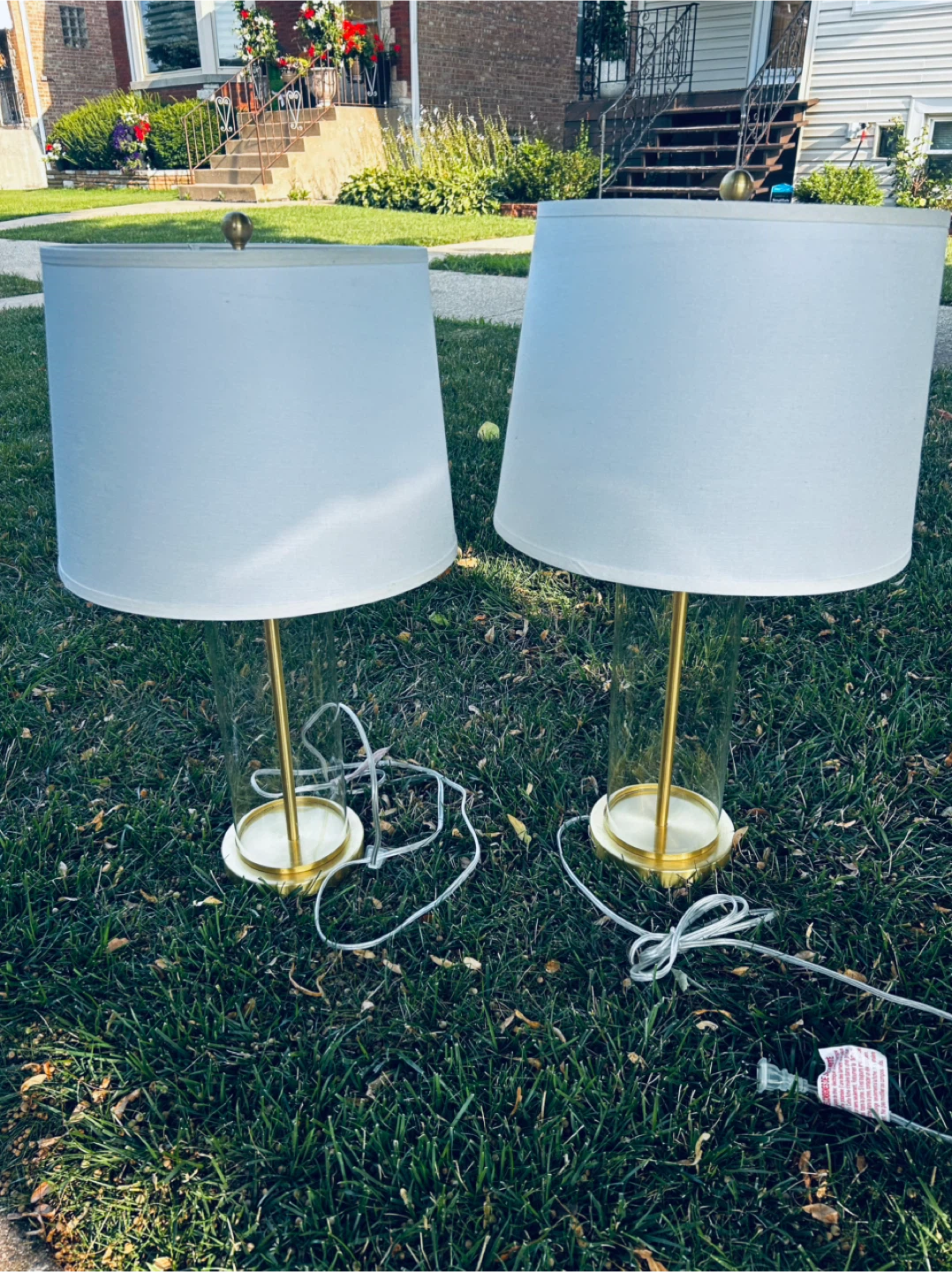 Pair of Glass & Brass Table Lamps - photo 3