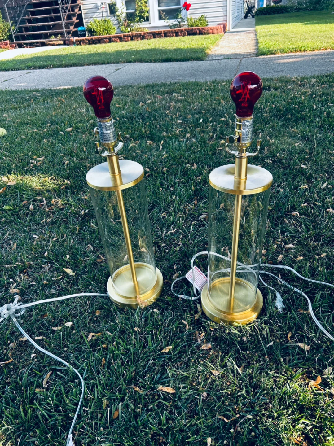 Pair of Glass & Brass Table Lamps