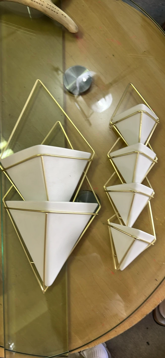 Geometric Wall Planters Set - White & Gold