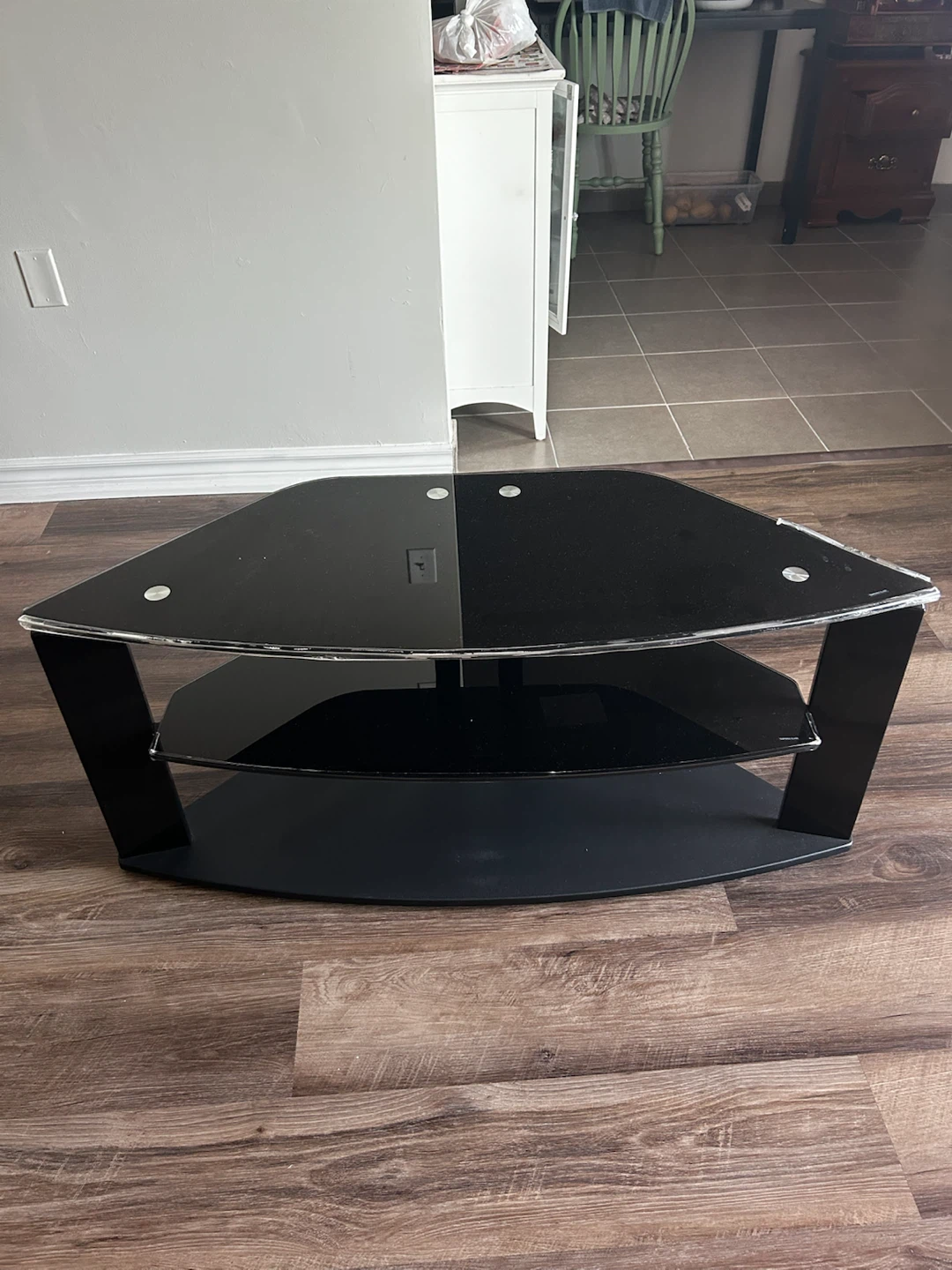 Black Glass TV Stand with 3 Shelves - photo 2