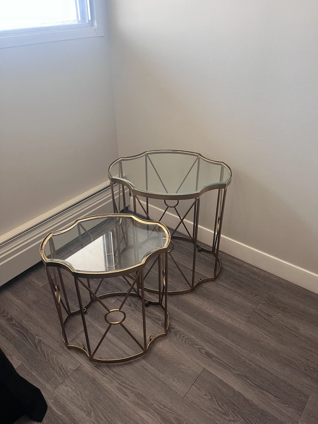 Gold Metal and Glass Nesting Side Tables