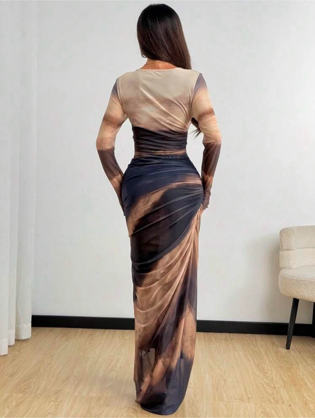 LARGE Women's Long Sleeve Ruched Maxi Dress - photo 2