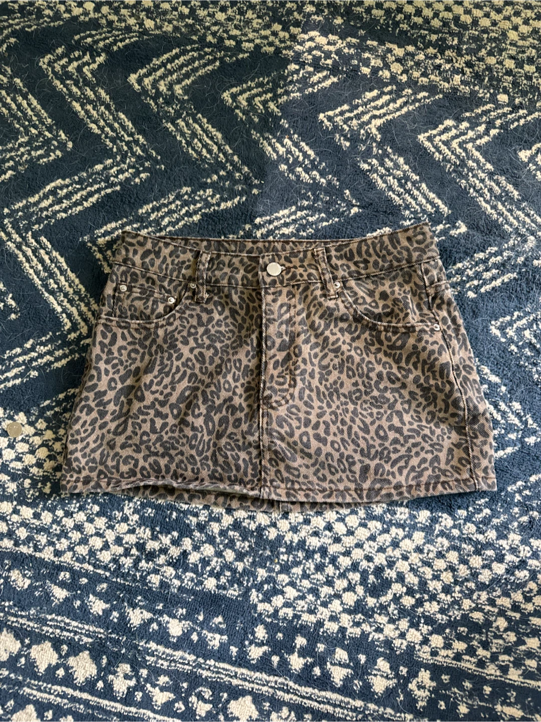Leopard Print Denim Mini Skirt