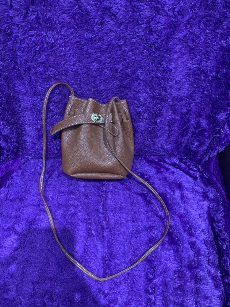 Brown Faux Leather Drawstring Bucket Bag - photo 2