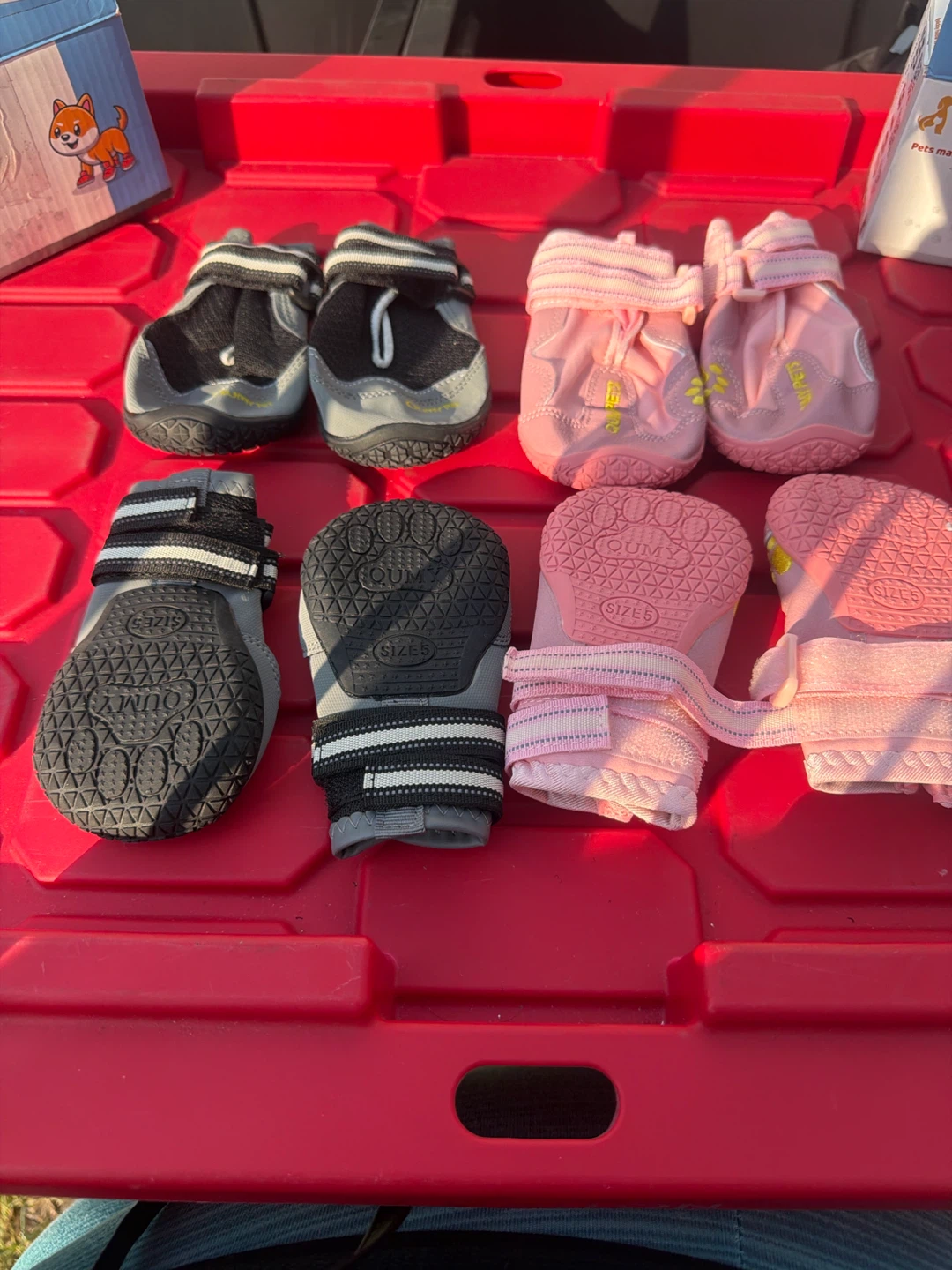 QUMY Pet Dog Boots Size 5 (Pink & Grey)