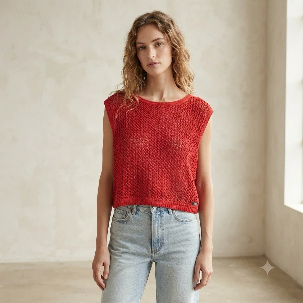 Garage Red Loose Knit Boxy Sleeveless Sweater Top Size XS EUC