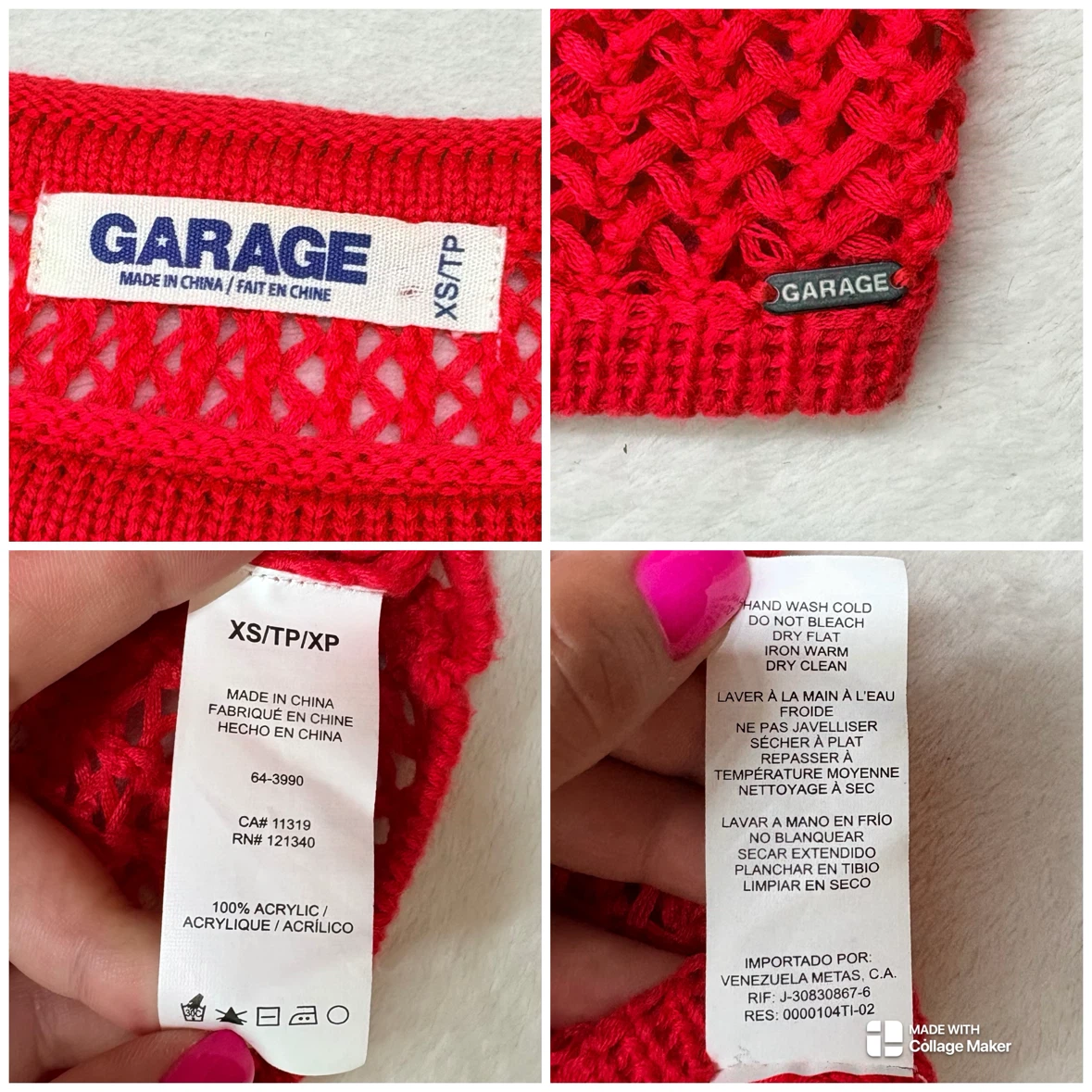 Garage Red Loose Knit Boxy Sleeveless Sweater Top Size XS EUC - photo 2