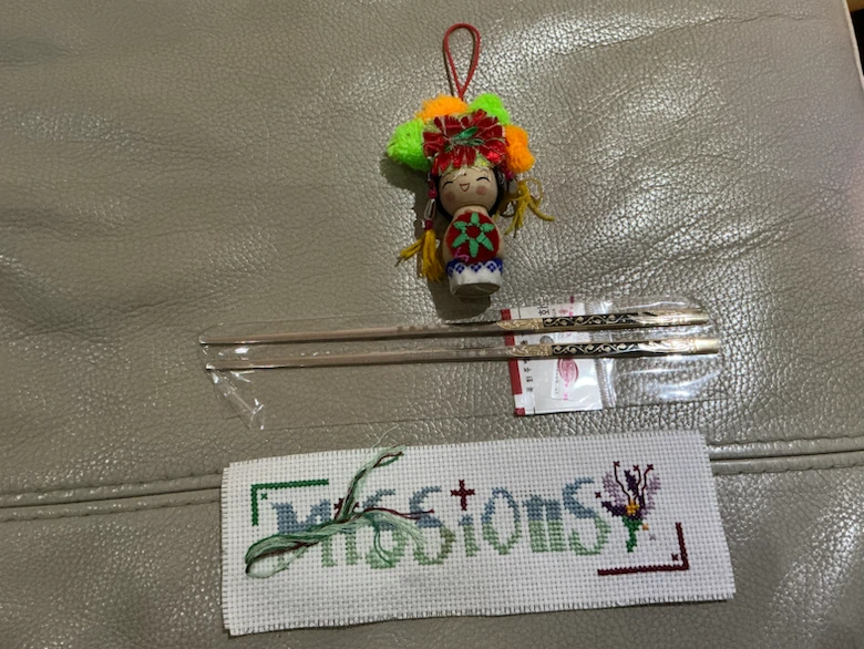 Handmade Tibetan Red Flower Bookmark and Missions Cross Stitch