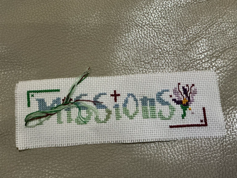Handmade Tibetan Red Flower Bookmark and Missions Cross Stitch - photo 4