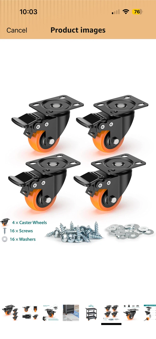 HOLKIE 4 inch Swivel Caster Wheels with Brake (Pack of 4) - photo 3