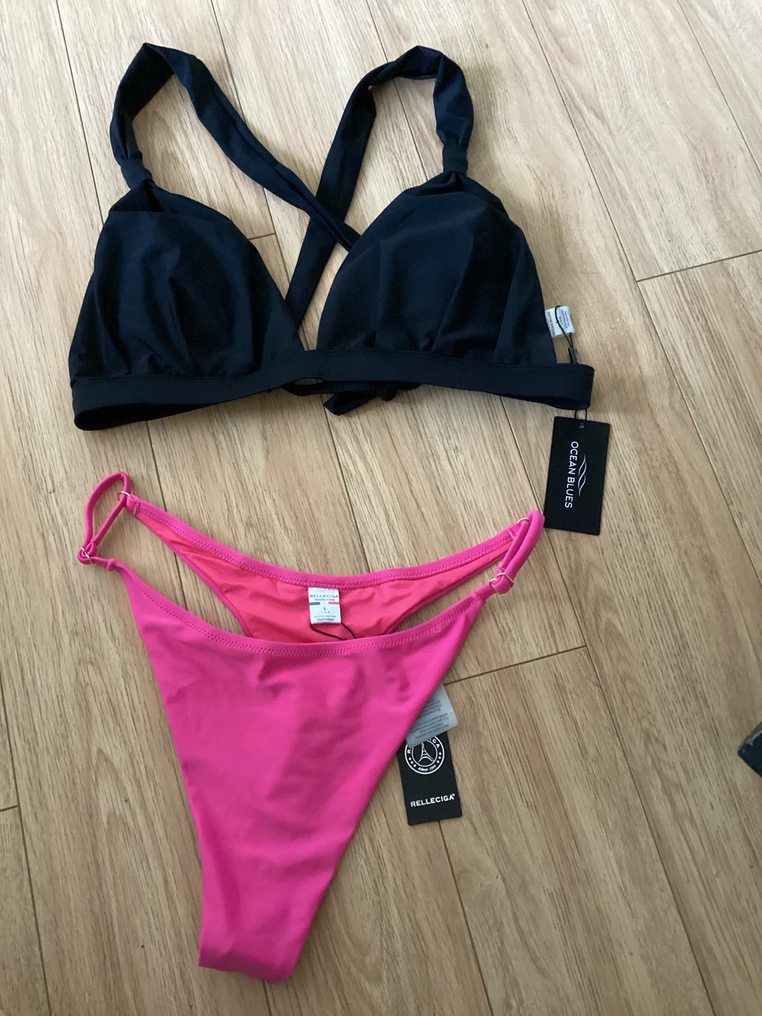 New L Bikini Set - Black & Hot Pink