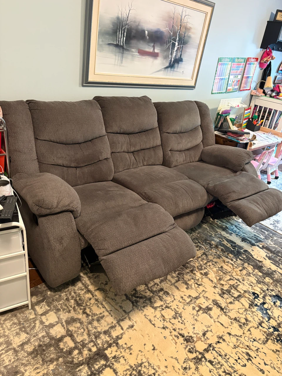 Gray Fabric Reclining Sofa