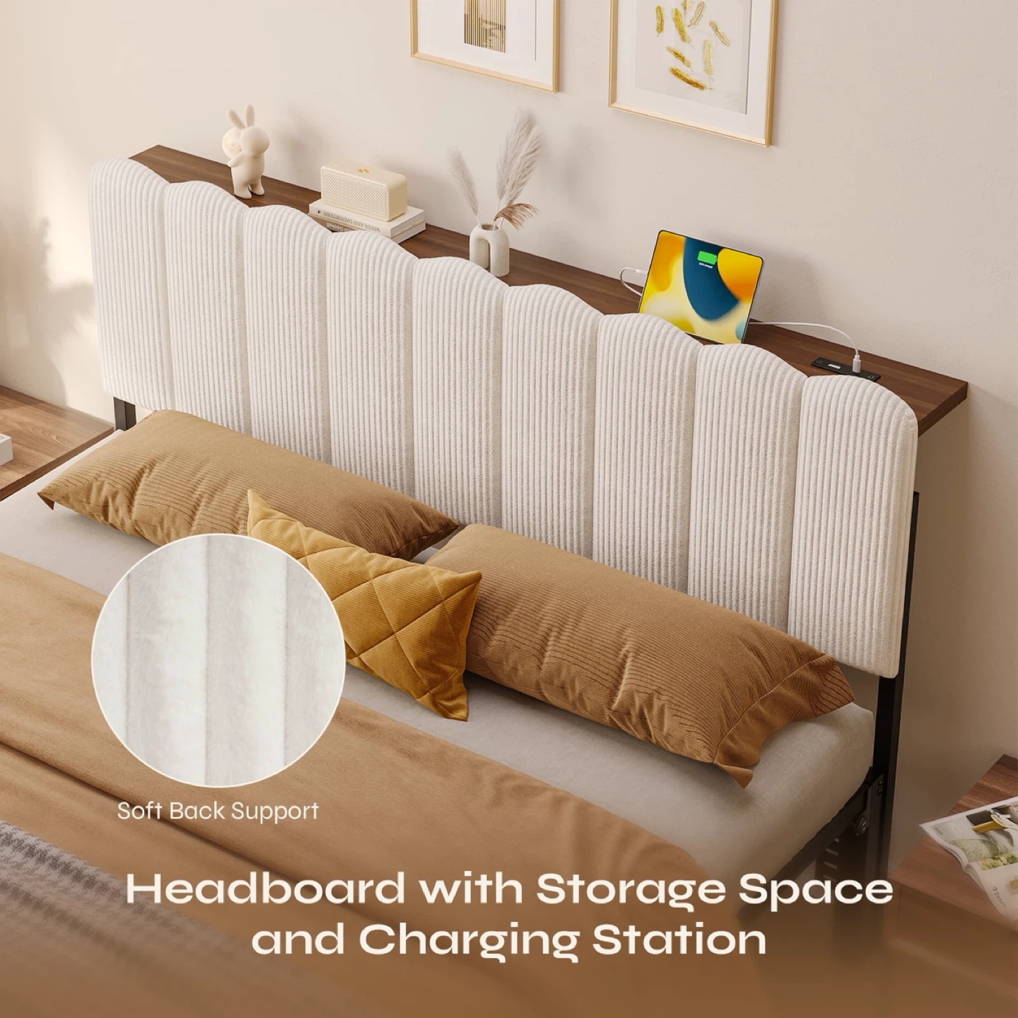 Pinmoco Full Headboard with Storage Shelf, LED Light bed - photo 4