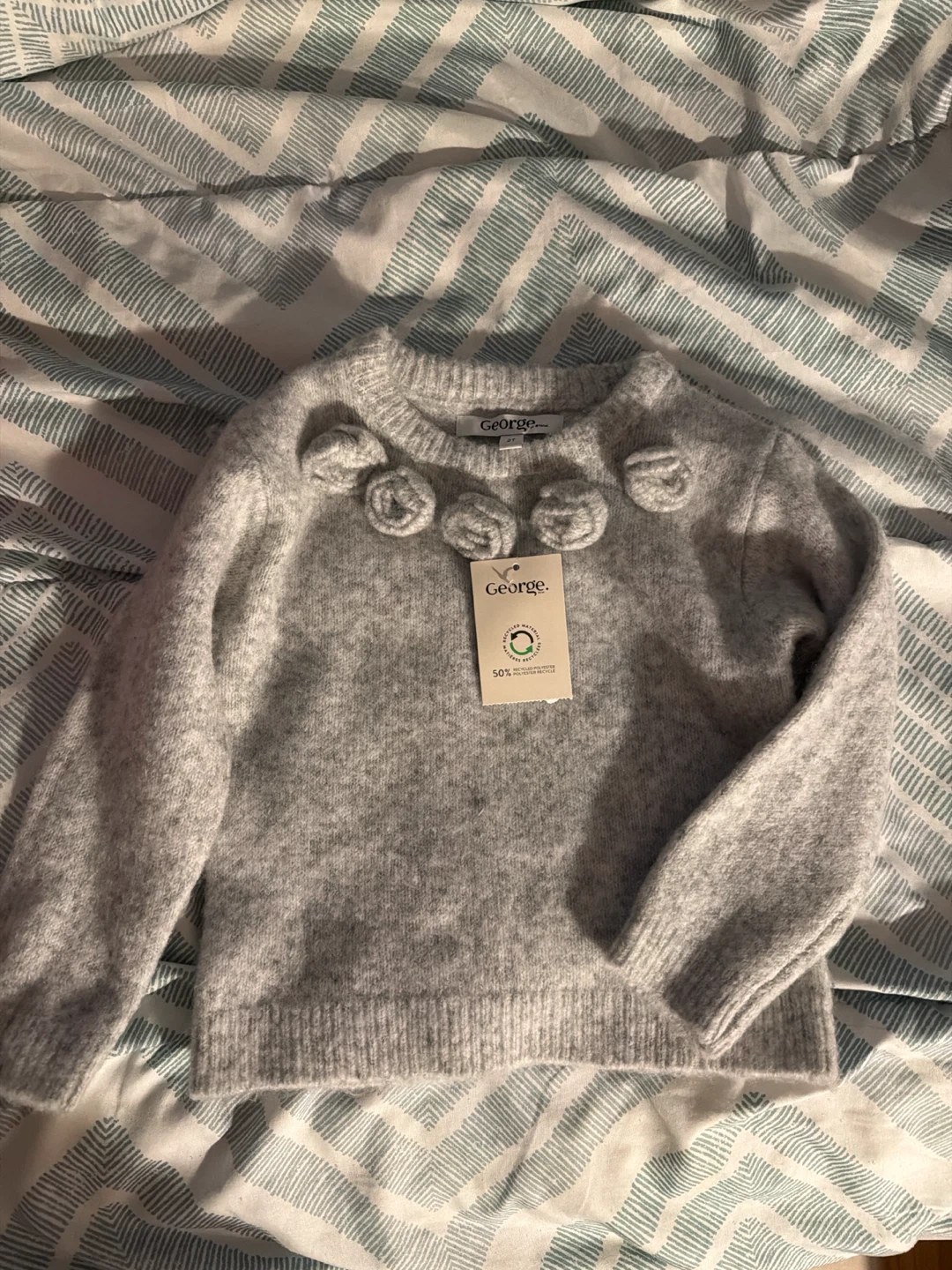 George Girls Grey Sweater with Flower Details