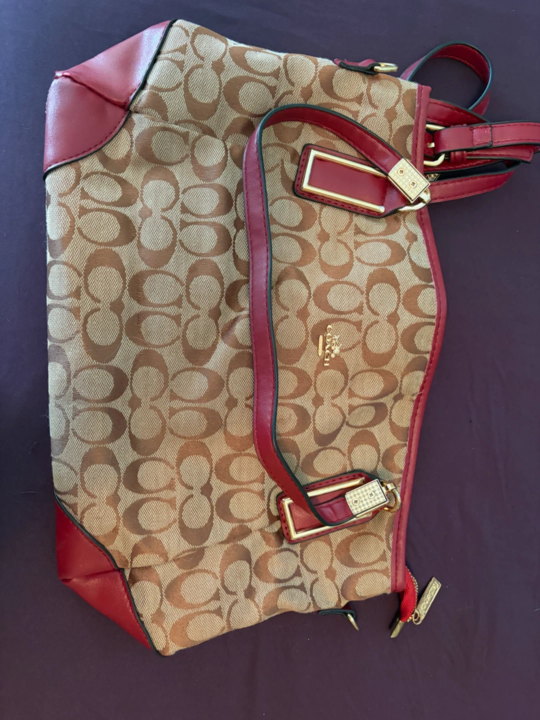 Coach Canvas Signature Tote Bag with Leather Trim