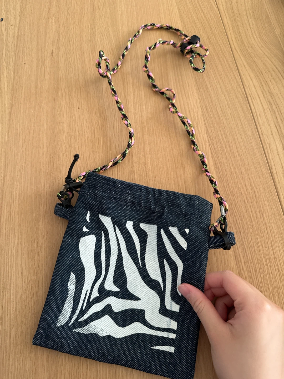 MOUSSY Denim Zebra Print Pouch Bag