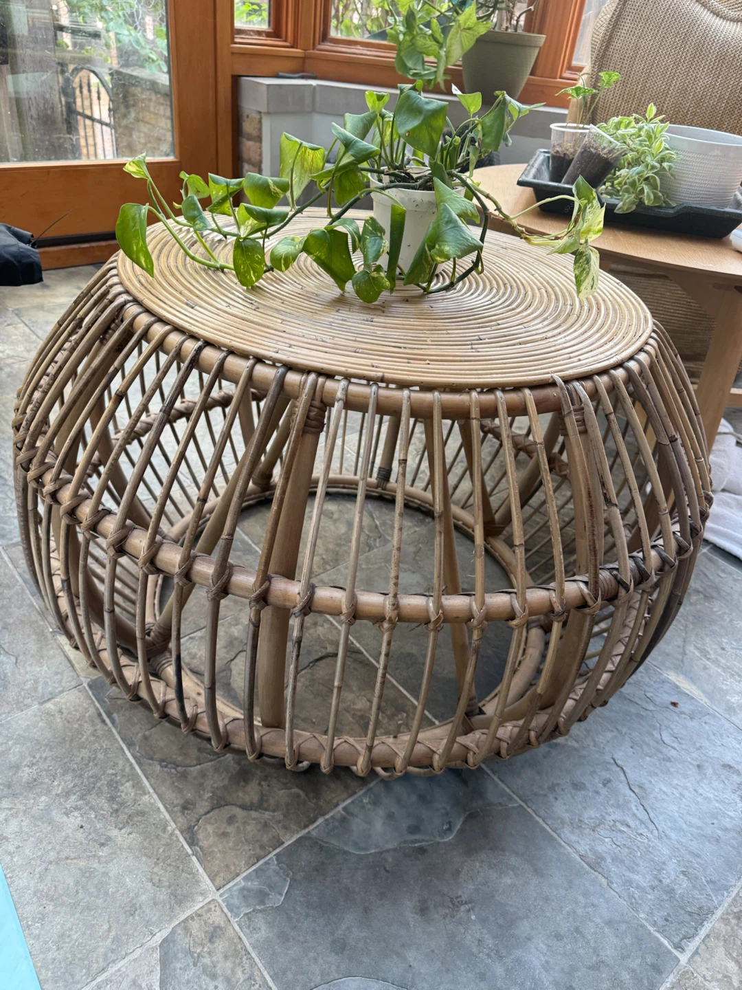 Round Woven Rattan Side Table