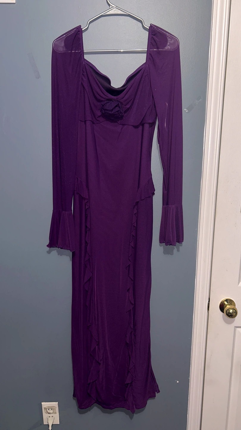 Purple Ruffle Detail Mesh Maxi Dress - photo 2