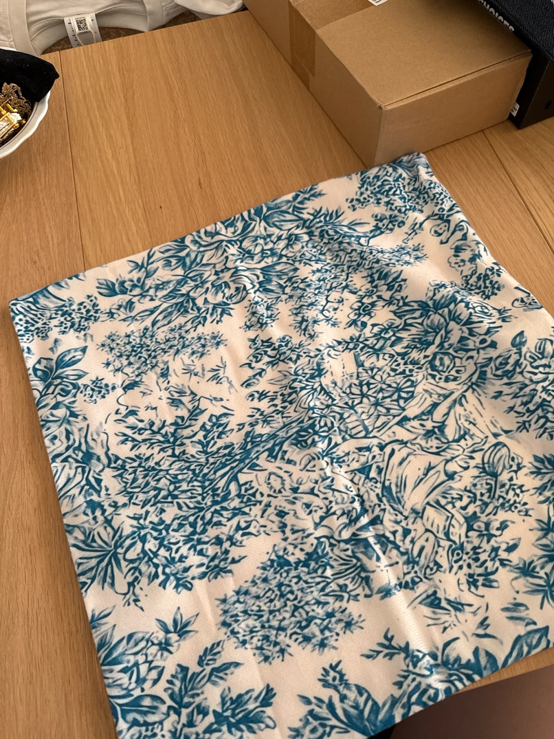Decorative Pillow Cover with Blue Floral Pattern