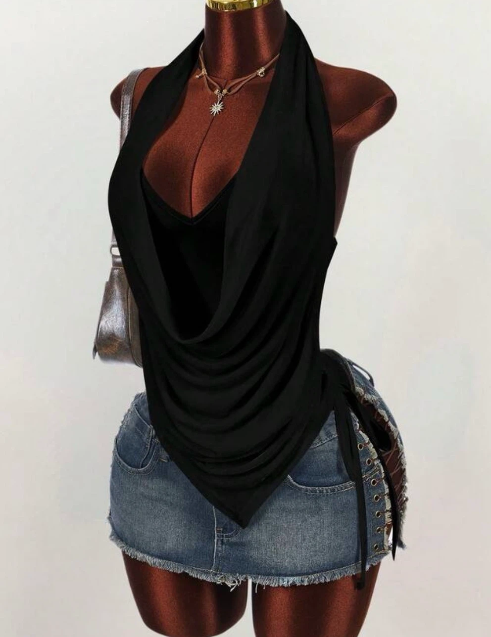 Black Halter Neck Drape Top