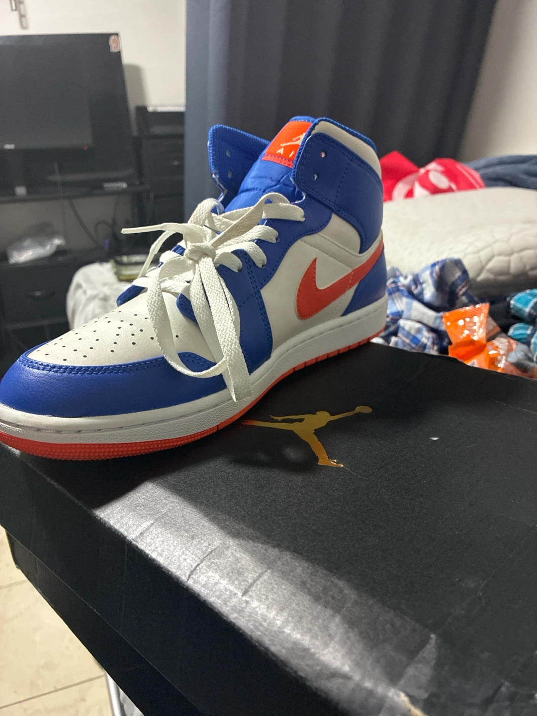 Air Jordan 1 Mid SE Royal Orange White Men's Shoes