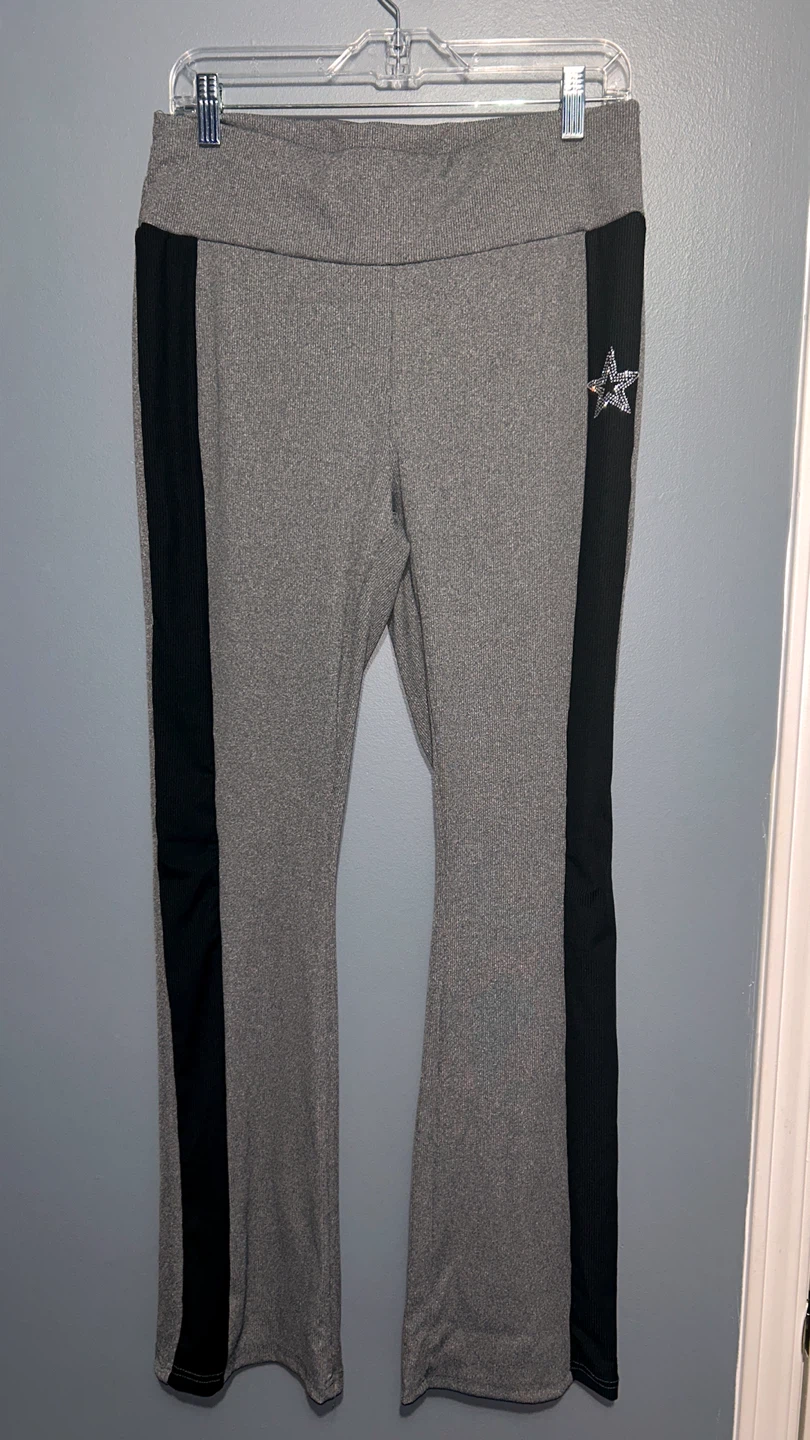 Grey and Black Stacked Flare Pants with Star Detail - photo 2