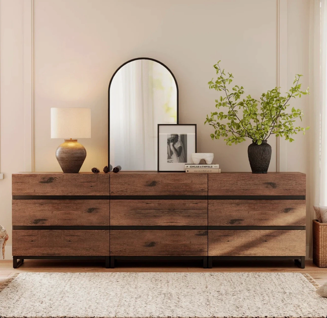 94.5" W 9-Drawer Double Dresser with Metal Base