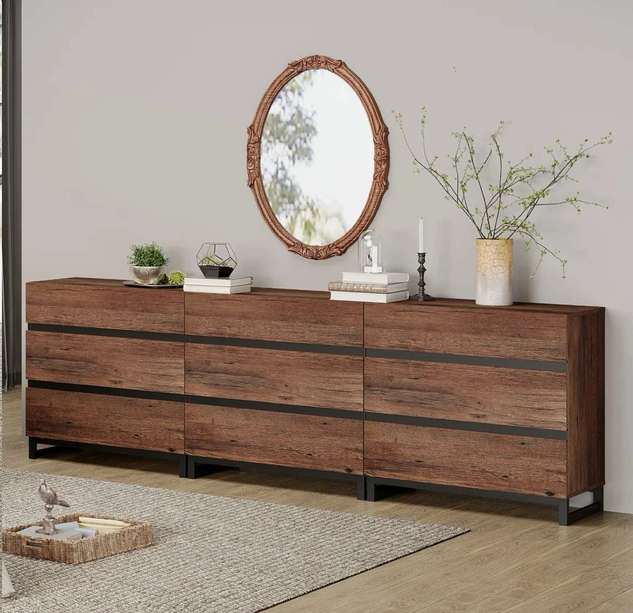 94.5" W 9-Drawer Double Dresser with Metal Base - photo 2