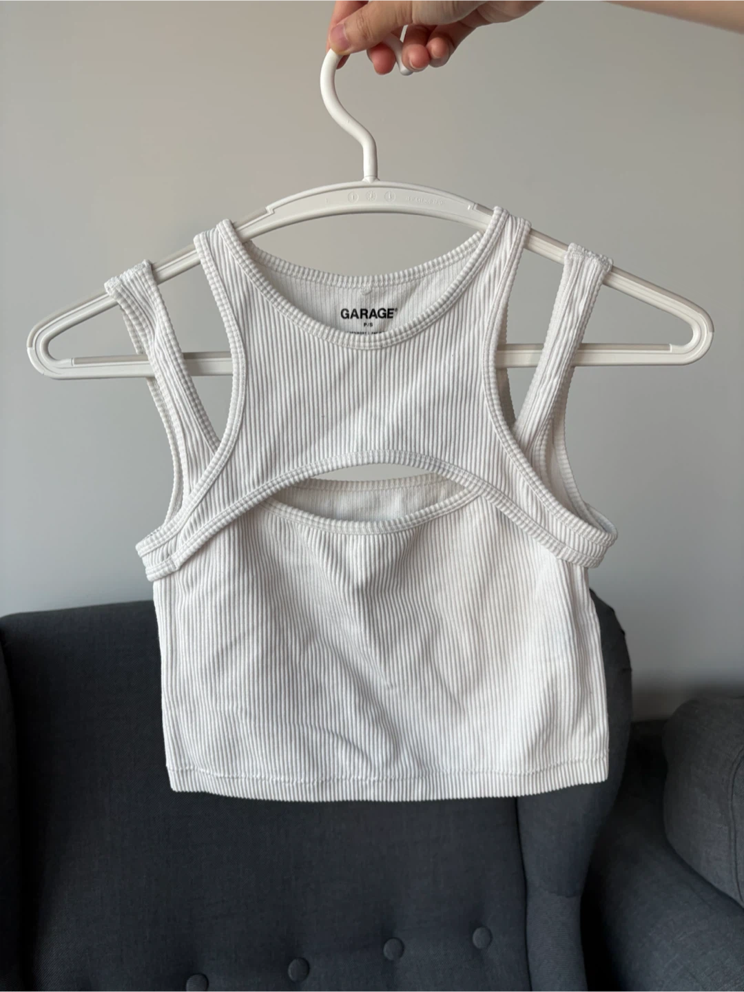 Garage White Ribbed Cut-Out Tank Top