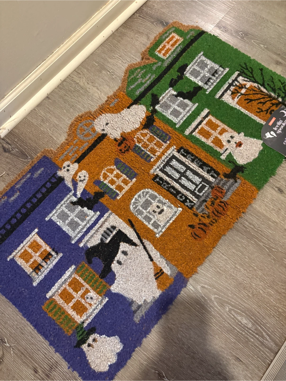 Halloween Doormat - Spooky Houses & Trick-or-Treaters Design