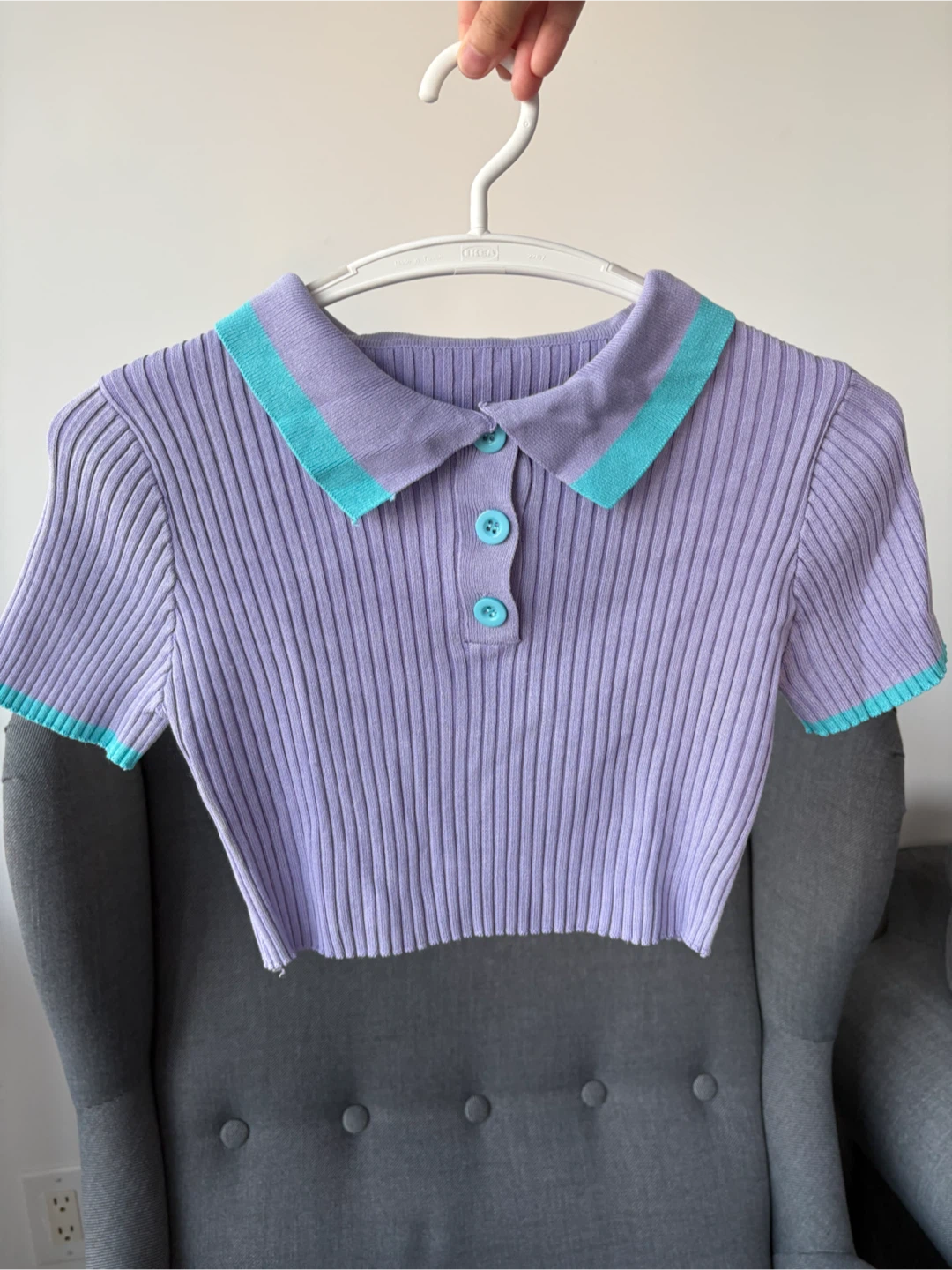 Purple Ribbed Cropped Polo Shirt