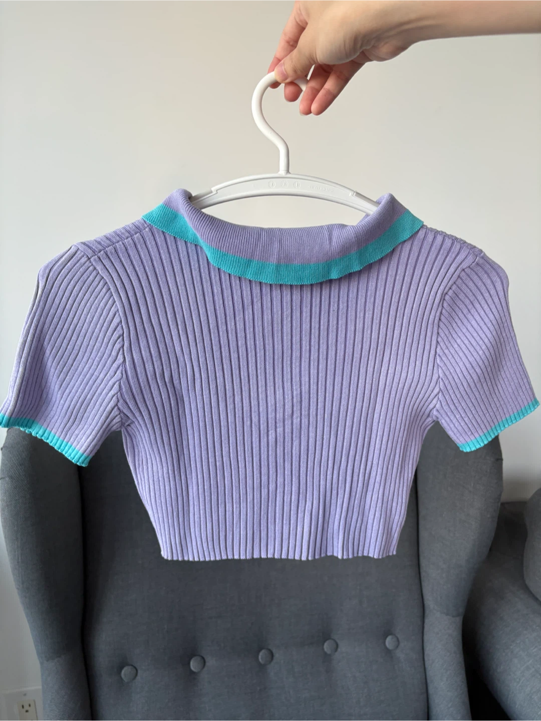 Purple Ribbed Cropped Polo Shirt - photo 2