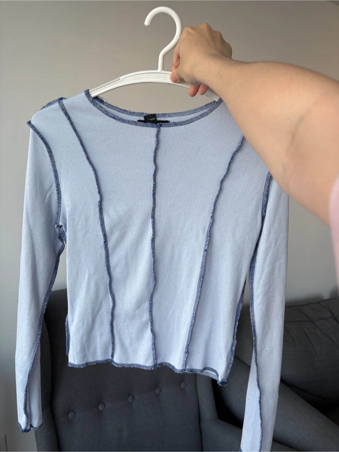 Light Blue Ribbed Long Sleeve Top